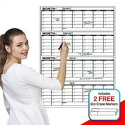 Business Basics EXTRA LARGE Dry Erase Vertical 4 Month 36 x 48" in Wall Calendar Laminated Dry or Wet Erase Print Squares to Plan Your Whole Day Perfect