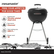 Megamaster 18 Portable Charcoal Barbecue Grill with Adjustable Air Vent, Storage Rack, 245 SQ. In Cooking Area, 2 Wheel Transport BBQ Grill for Camping, Outdoor Cooking, Patios, and More - 810-KY003