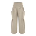thumbnail image 2 of Yubnlvae 2025 Women's High Waist Linen Beach Pants Wide Leg Harem Trousers with Pockets | Folk Style Casual & Vacation Style Beige, L, 2 of 9