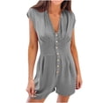 thumbnail image 1 of Summer Jumpsuits for Women Deep V-Neck Button Solid Color Sleeveless Romper Casual Loose Comfy Shorts Jumpsuits, 1 of 6