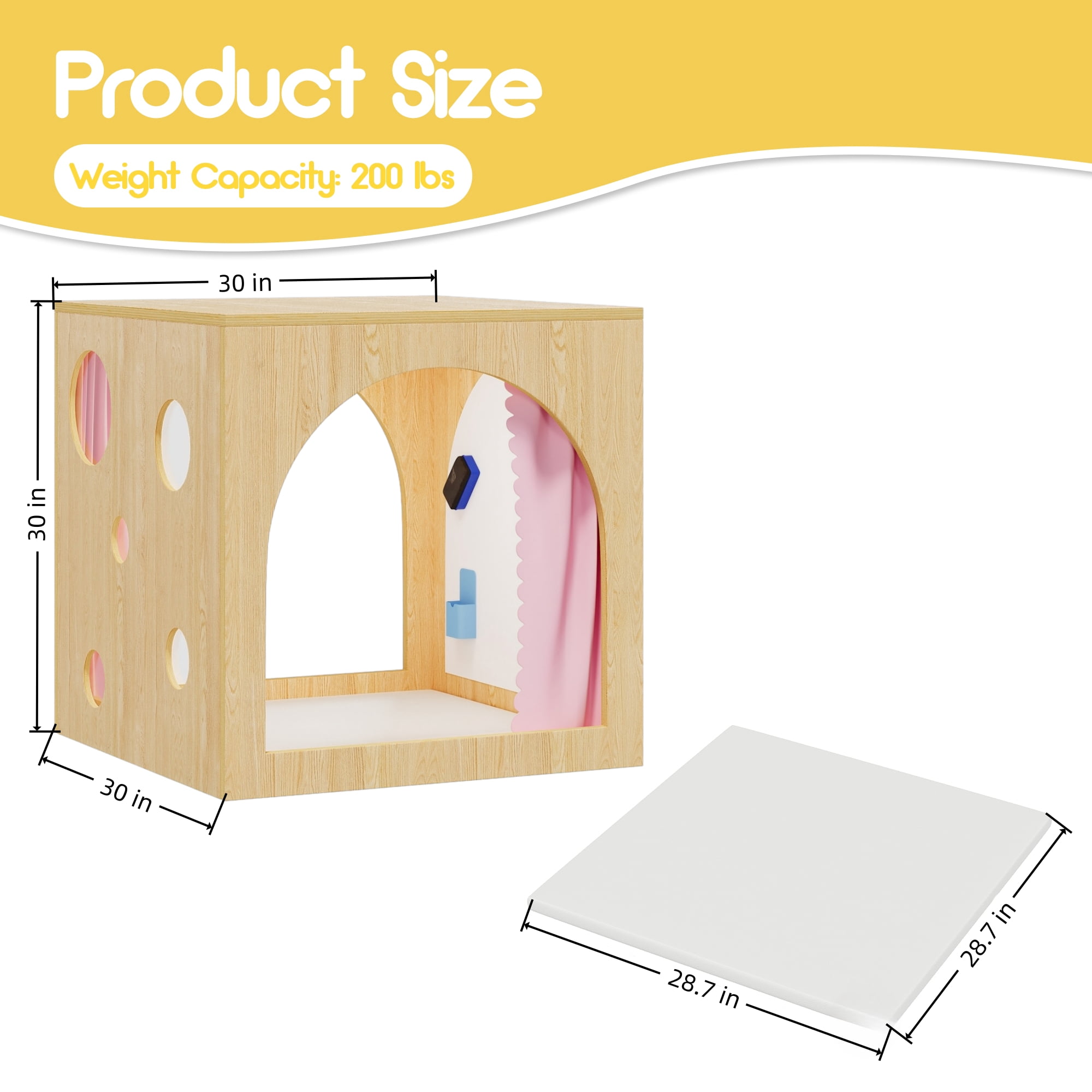 Advwin 30" Cozy Reading Cube with Curtains, Cushion Mat & Light, Wood Reading Nook Quiet Corner Playhouse with Whiteboard, Bookshelf & Acrylic Window Panel for Home School Classroom Daycare, Pink