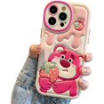 thumbnail image 1 of Compatible with iPhone 13 Pro Max Cute Case, TPU Leather Phone Emboss Cartoon case Soft Rubber Shockproof (Pink Bear), 1 of 5