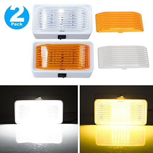 Leisure LED RV Exterior Porch Utility Light with Switch 5th Wheels Campers White Base Replacement Lighting for RVs 12v 280 Lumen Lighting Fixture Trailers Clear and Amber Lens White, 1-Pack