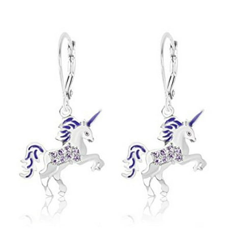 Chanteur Childrens Jewelry Earrings Bracelets More Children S Earrings White Gold Tone Purple Enamel Unicorn Crystal With Silver Leverbacks Baby
