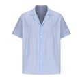 thumbnail image 3 of WREESH Men's Beach Fashion Short Sleeve Button Down Shirt with Cuban Neck and Striped Pattern Light Blue, 3 of 6