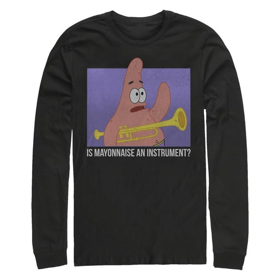 Men's SpongeBob SquarePants Patrick Mayonnaise Instrument Quote Long Sleeve Shirt Black X Large