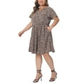 thumbnail image 4 of Agnes Orinda Plus Size Dress for Women Boho Floral Notched V Neck Ruffle Sleeve a Line Midi Dresses, 4 of 5