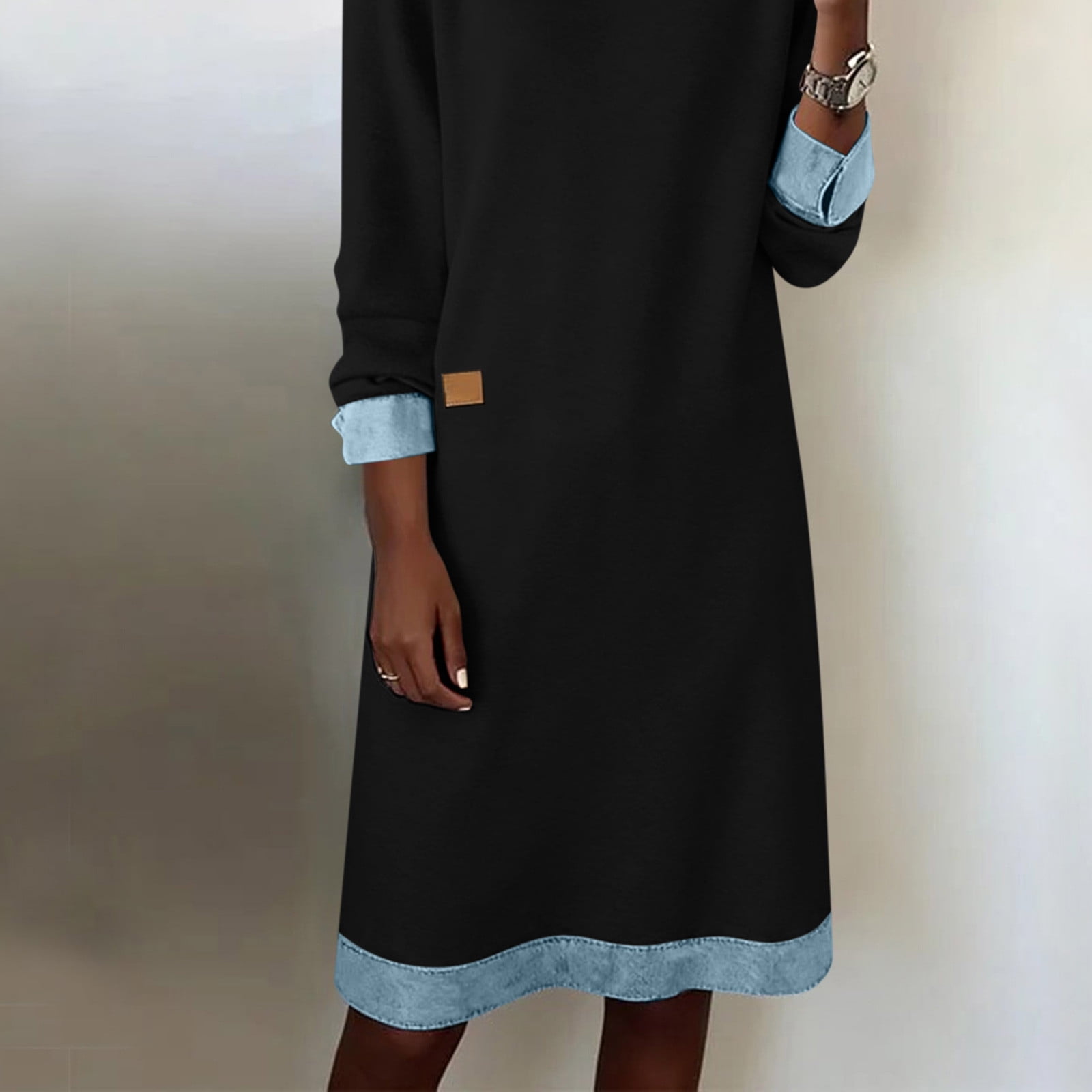 Fewfanhot Maxi Dresses for Women Flowy V Neck 3/4 Sleeve Mid Length Shift Dress with Pockets Comfy House Loungh Wear