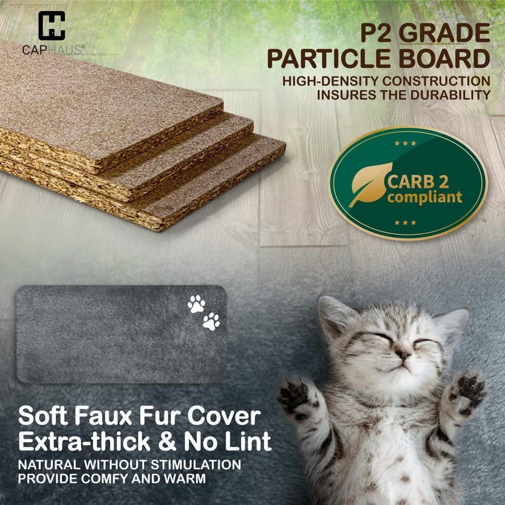 CAPHAUS Floor to Ceiling Cat Tree, Adjustable Height 104”-115” Multi-Tier Cat Climbing Tower w/ Itching Scratcher, Cozy Hammock, Interactive Playball, Platforms for Indoor Cats, Beige
