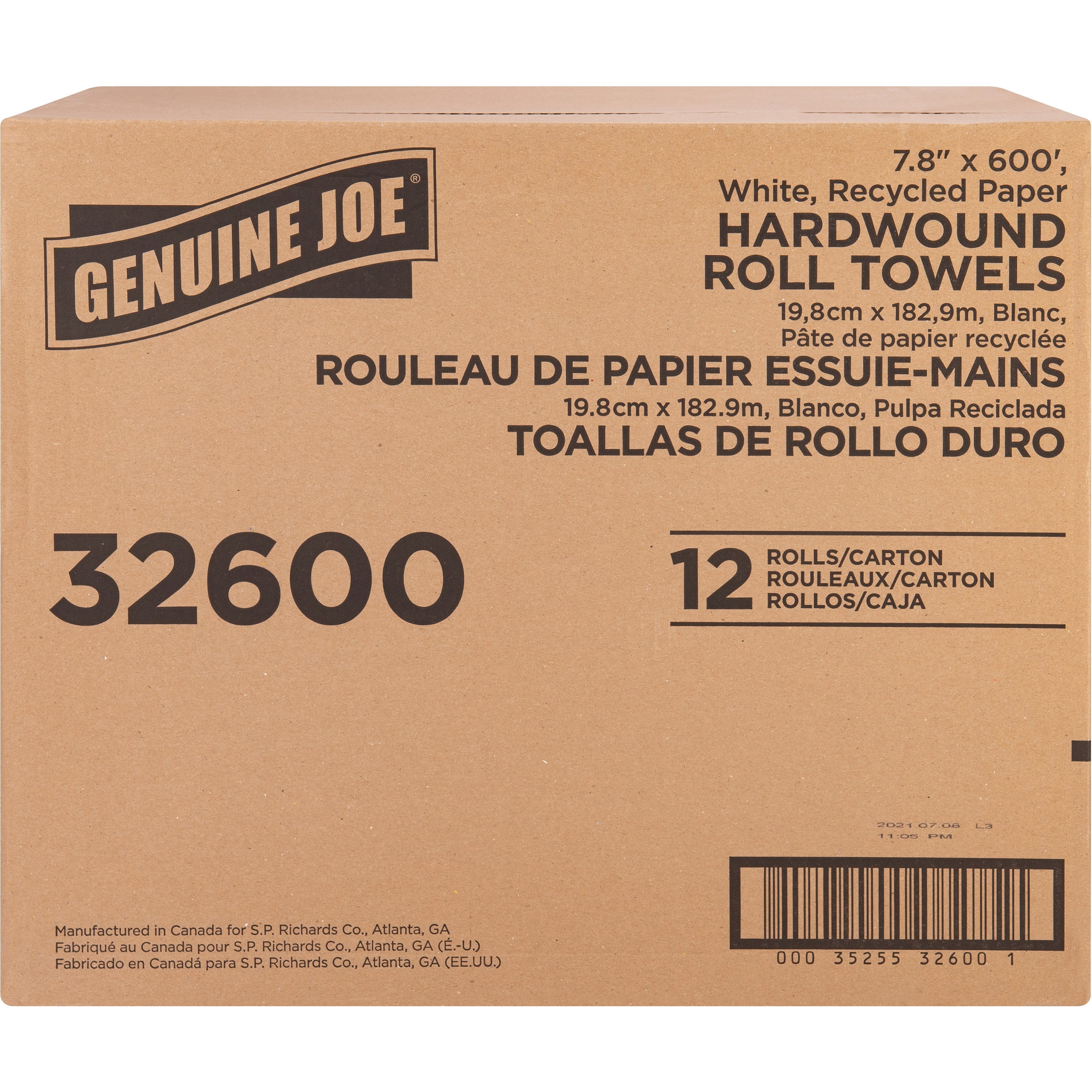 Genuine Joe Hardwound Roll Paper Towels - 12" X 600 Ft - White - Paper - Absorbent - For Restroom - 1 / Carton
