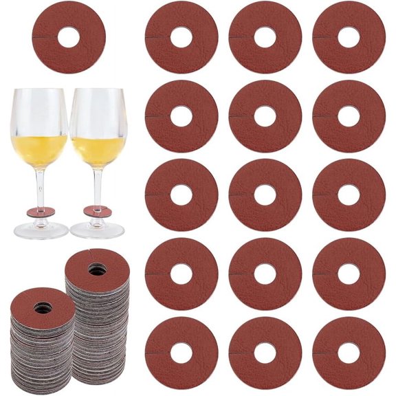 50Pcs Imitation Leather Wine Glass Charms Blank Goblet Marker Flat Round Sienna 35x3mm Hole: 10mm