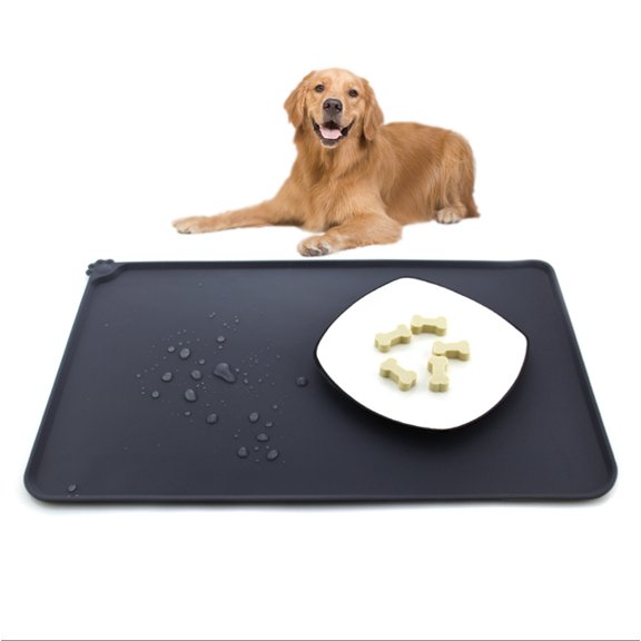 Silicone Waterproof Dog Cat Pet Food Mats Tray ,Non Slip Bowl Mats Placemat for Prevent Food and Water Overflow, FDA Grade Pet Feeding Mat-Black