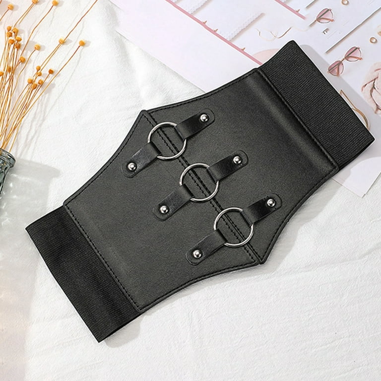 Women's Faux Leather Corset Belt, Elastic Underbust Waist Cincher 