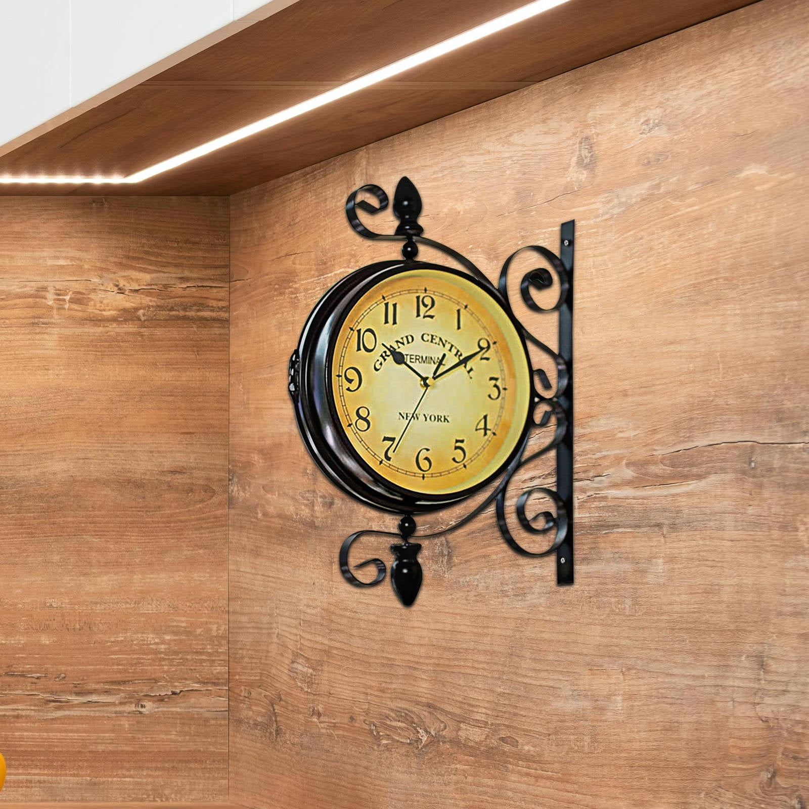 BESTYASH Vintage Double-Sided Wall Clock with Iron Metal Frame, 360° Rotation, Silent for Home and Office