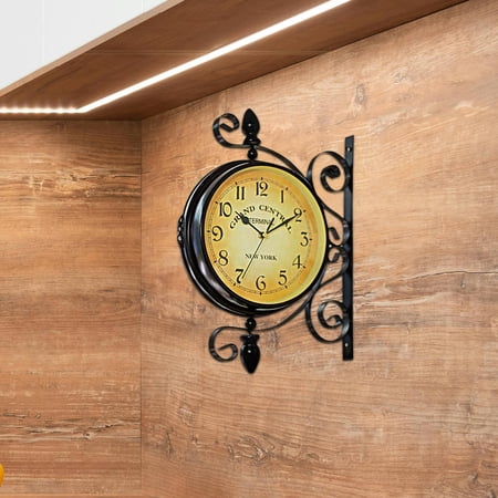 BESTYASH Vintage Double-Sided Wall Clock, Multi-Color, Iron Metal Case, Silent, for Living Rooms