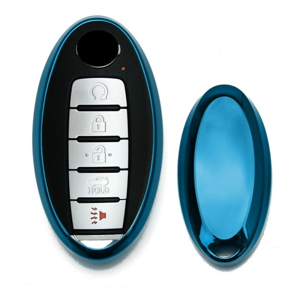 Chrome Finish Blue TPU Key Fob Protective Cover Case For Nissan Infiniti Oval Shape 2/3/4/5 Buttons Smart Key