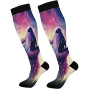 Bestwell Beautiful Dream Starry Wolf Compression Socks Women Men Knee High Stockings for Sports,Running,Travel 1Pair