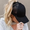 thumbnail image 2 of Gorras ajustables de hip hop para mujer, gorra de béisbol con cola de caballo, gorra snapback para mujer, gorras de malla, sombrero de sol transpirable de malla para verano para mujer, color negro., 2 of 3