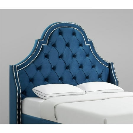 Aaron Navy Blue Velvet Tufted Headboard - Queen Size - Upholstered