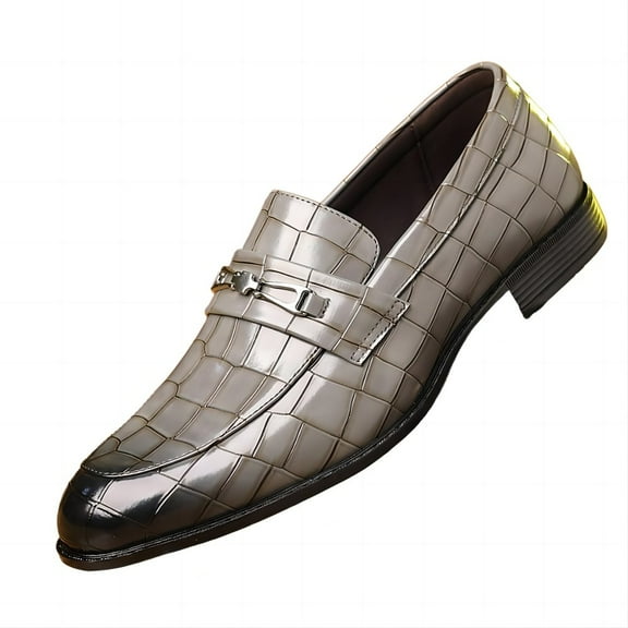 Mens Business Leather Loafers Formal Dress Casual Classic Comfort Wedding Office Breathable Oxford Shoes Gray 7.5 US