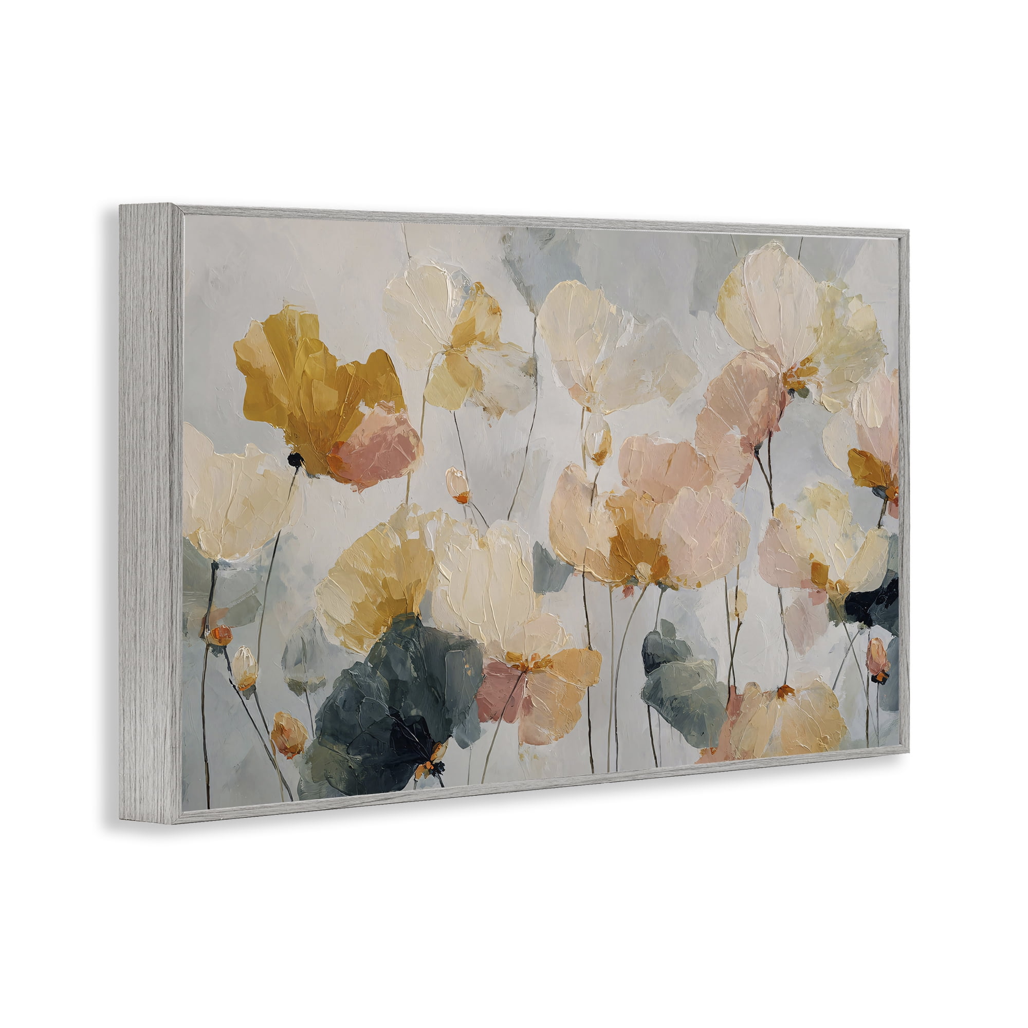 Stupell Industries Abstract Brushed Petals Gray Framed Giclee Art, design by Jacky Ngan