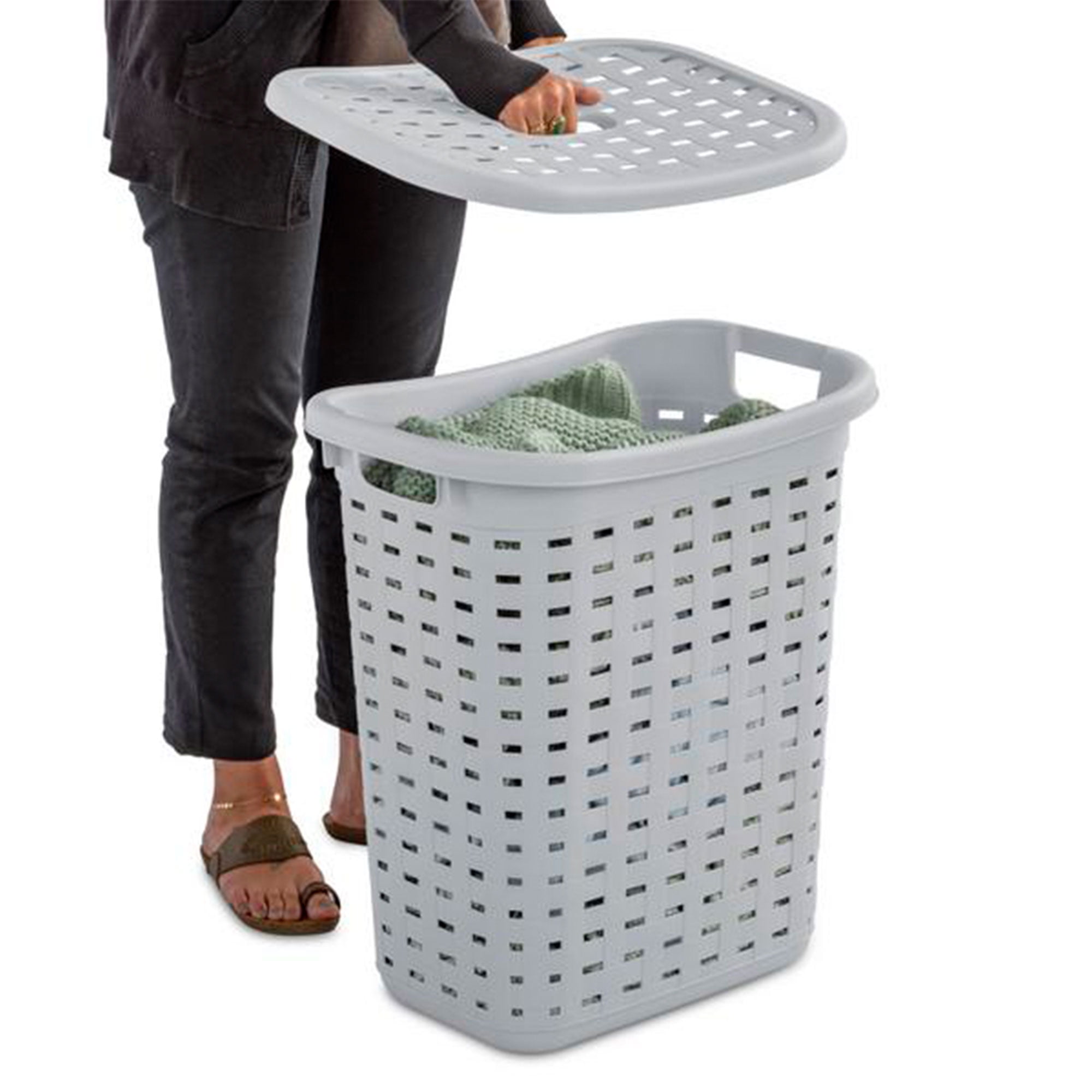 Sterilite Plastic Weave Laundry Hamper Slim Clothes Basket, Gray, 12-Pack