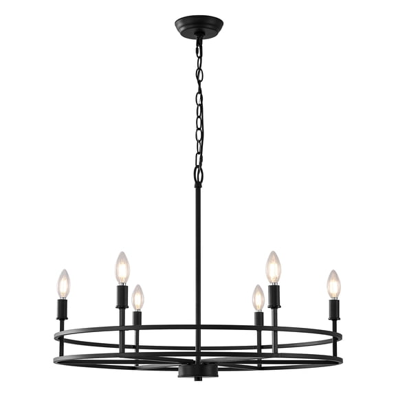 Black Chandelier 6-Light Dining Room Chandelier Kitchen Chandeliers Over Table Round Living Room Chandelier Light Fixture for Bedroom, Kitchen, Foyer