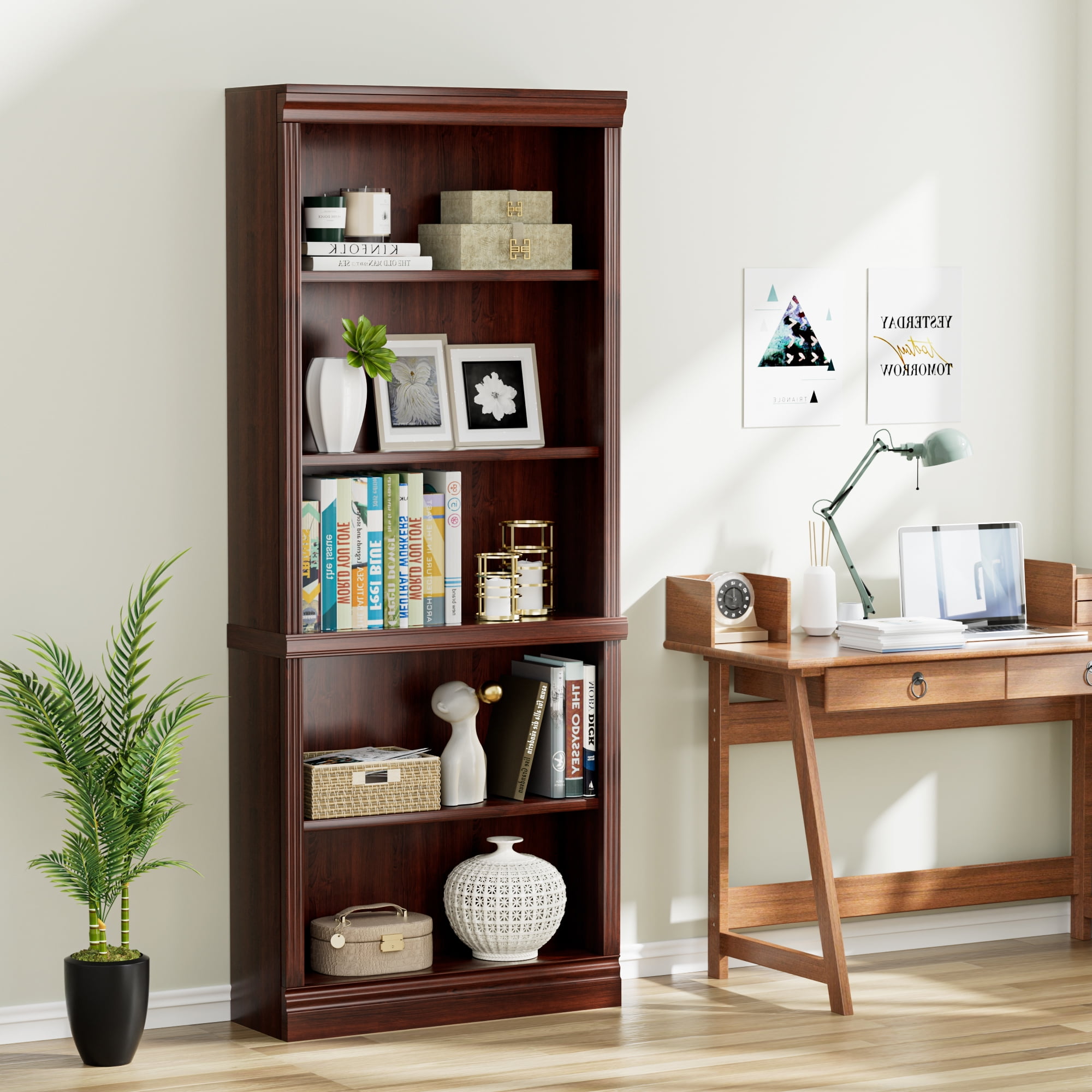 Vineego Wood Bookcase Tall Book Shelves 5 Display storage Organization Furniture for Living Room