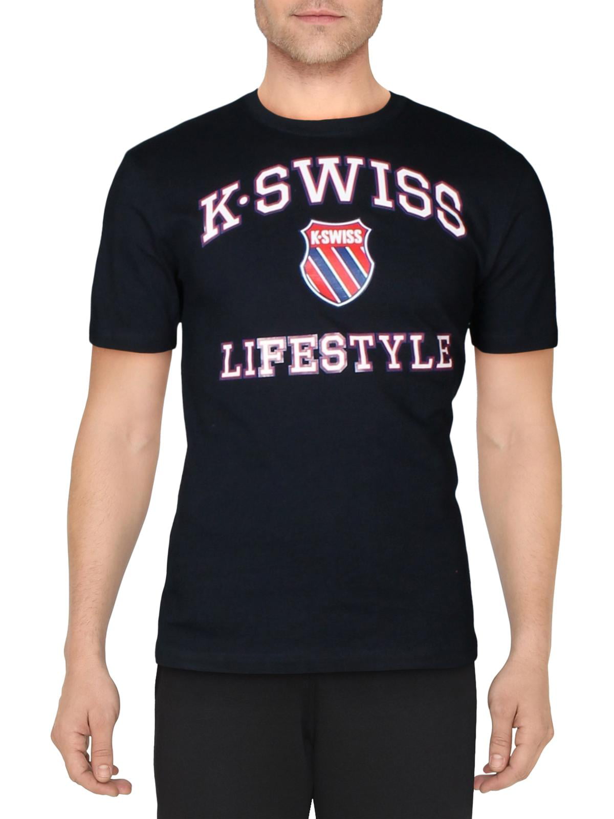 K-Swiss Men's Spell Out T-Shirt 100% Cotton Short Sleeved Casual Tennis Top 