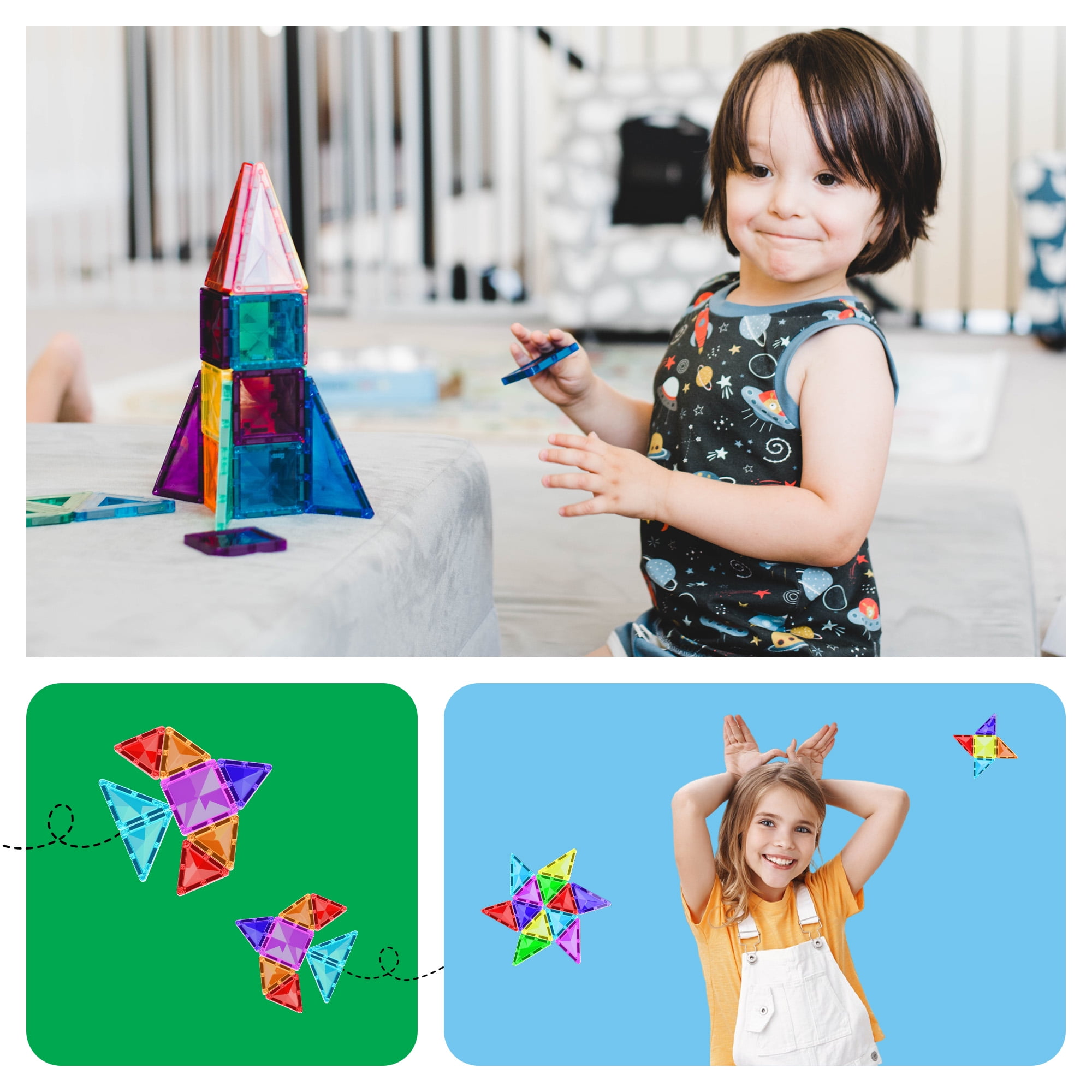 PicassoTiles Mini Magnetic Tiles for Kids – 60PCS STEM Construction Building Blocks Travel Toy Set