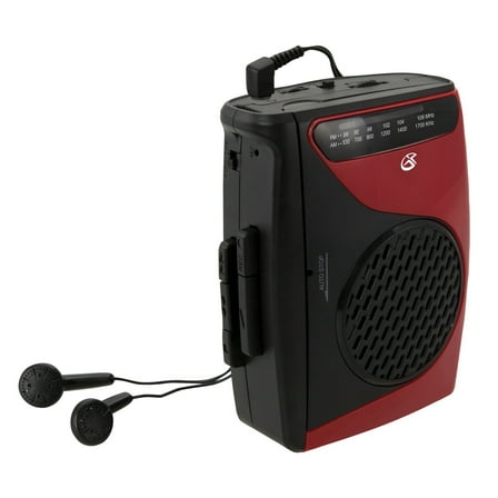 GPX Portable Cassette Player with AM/FM Radio, Red and Black