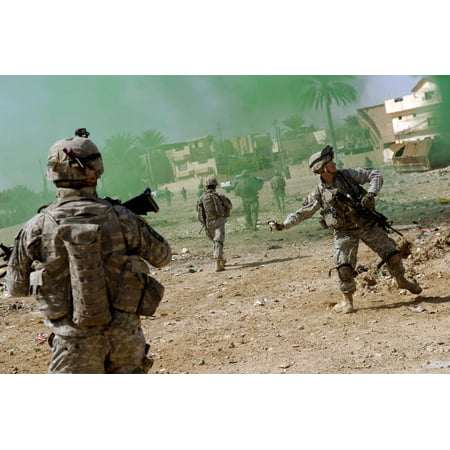 US Army Soldier throws a smoke grenade Poster Print by Stocktrek