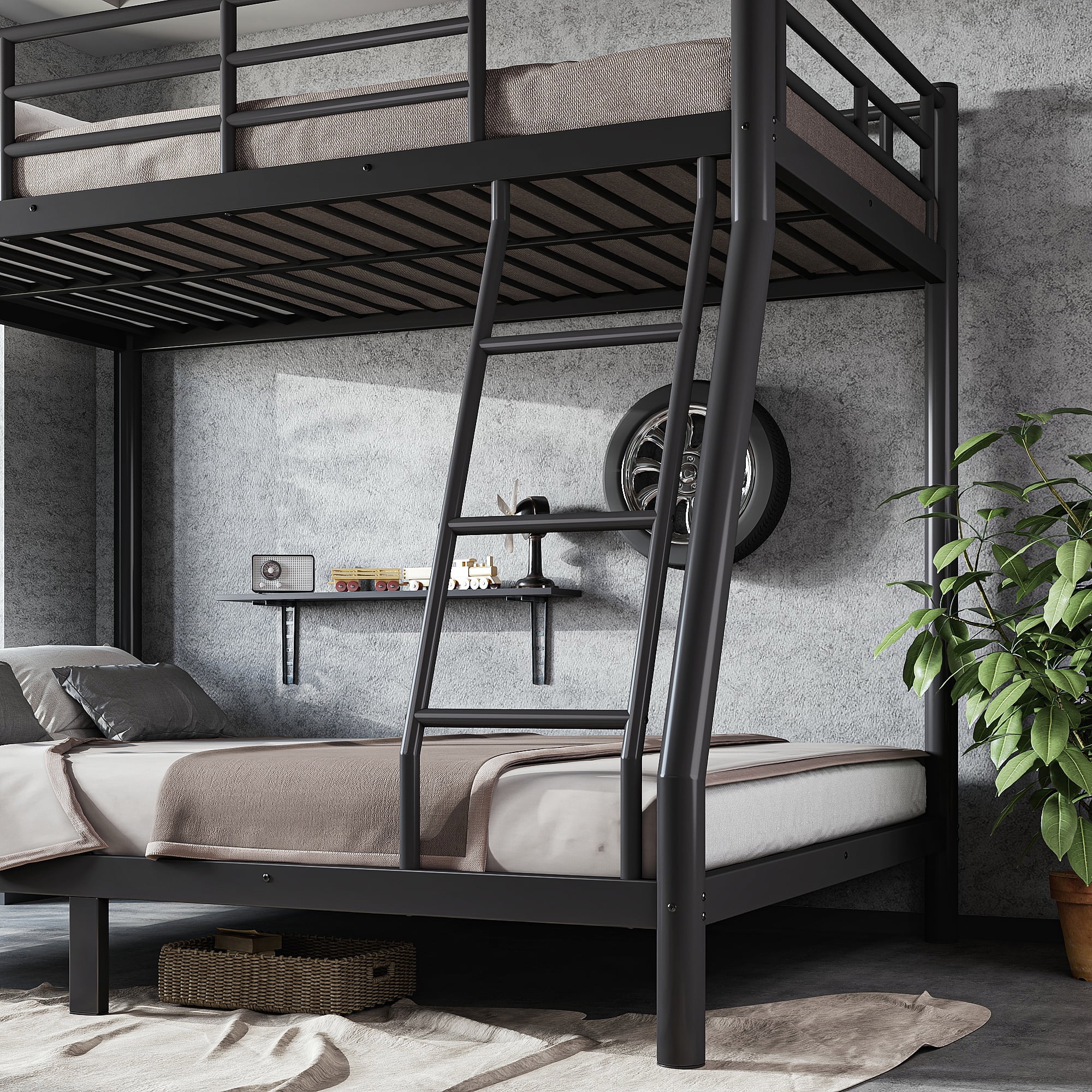 Mintazer Twin Over Full Metal Bunk Bed with Ladder & Guardrails for Bedroom Guest Room, Black