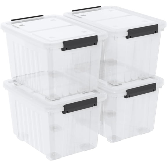 50L Stackable Storage Bin with Lid, Plastic Container with Heavy Duty Latches to Organize, Clear, 4-Pack