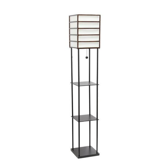 1 Light Metal Etagere Floor Lamp, Dark Wood