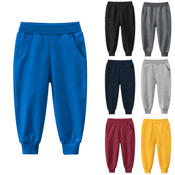 Gamivast Unisex Kids Solid Cotton Elastic Waist Pants with Pockets Toddler Casual Jogger Sweatpants Pants Blue 6-8 Pantalones Deportivos Para Niños