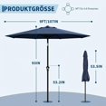 thumbnail image 2 of Parasol de Marché de 9 Pi avec Manivelle et Inclinaison, UPF 50 Plus Imperméable pour Terrasse Extérieure, Pare-Soleil avec 8 Baleines Renforcées, Parasol avec Protection UV pour Jardin, Terrasse, Piscine, Balcon, Rouge Bleu Ciel Jaune Marine Kaki Blanc, 2 of 7