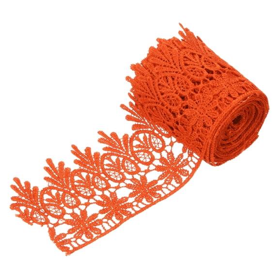 Uxcell 3 Inch Wide 3 Yard Lace Ribbon Floral Pattern Orange Embroidered Edge Lace Trim Ribbons for Sewing Making, DIY Crafts, Gift Wrapping, Wedding Decor