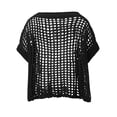 thumbnail image 5 of SXCXLSA Crochet Tops for Women 2026 Summer Short Sleeve Beach Vacation Clothes Cover up Mesh Top Lightweight Sweater Cruise Resort Wear Black L, 5 of 6