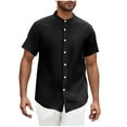 thumbnail image 2 of Clearance Clothes Under $10 Abomasnow Men's Cotton Linen Shirts Long Sleeve Button Down Shirt Band Collar Beach Shirts, 2 of 6