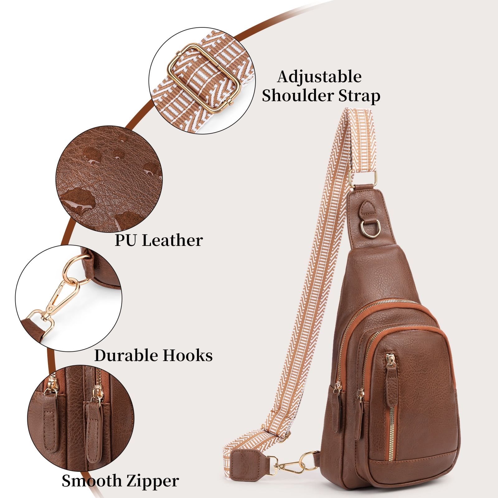 Falan Mule Sling Bag for Women Crossbody Purse Crossbody Bag Leather Chest Bag with Adjustable Guitar Strap for Travel