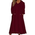 thumbnail image 1 of Prolriy Robe à Manches Longues pour Femmes Robe Décontractée Solide en Peluche à Capuche Robe Ample avec Poche Chandail Robe Chandail Chandails Robes pour Femmes Rouge XXXXXL, 1 of 4