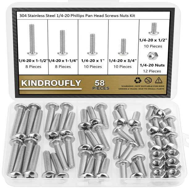 Kit surtido de tornillos y tuercas Kindroufly 58 piezas 304 SS