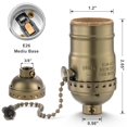 thumbnail image 3 of shiyou-Pull Chain Lamp Socket Replacement, E26 Standard Threaded Base, Lamp Parts for Table and Floor Lamps, Light Bulb Socket with Pull Chain Lamp Switch, UL Listed, 1 Pack (Antique Brass), 3 of 4
