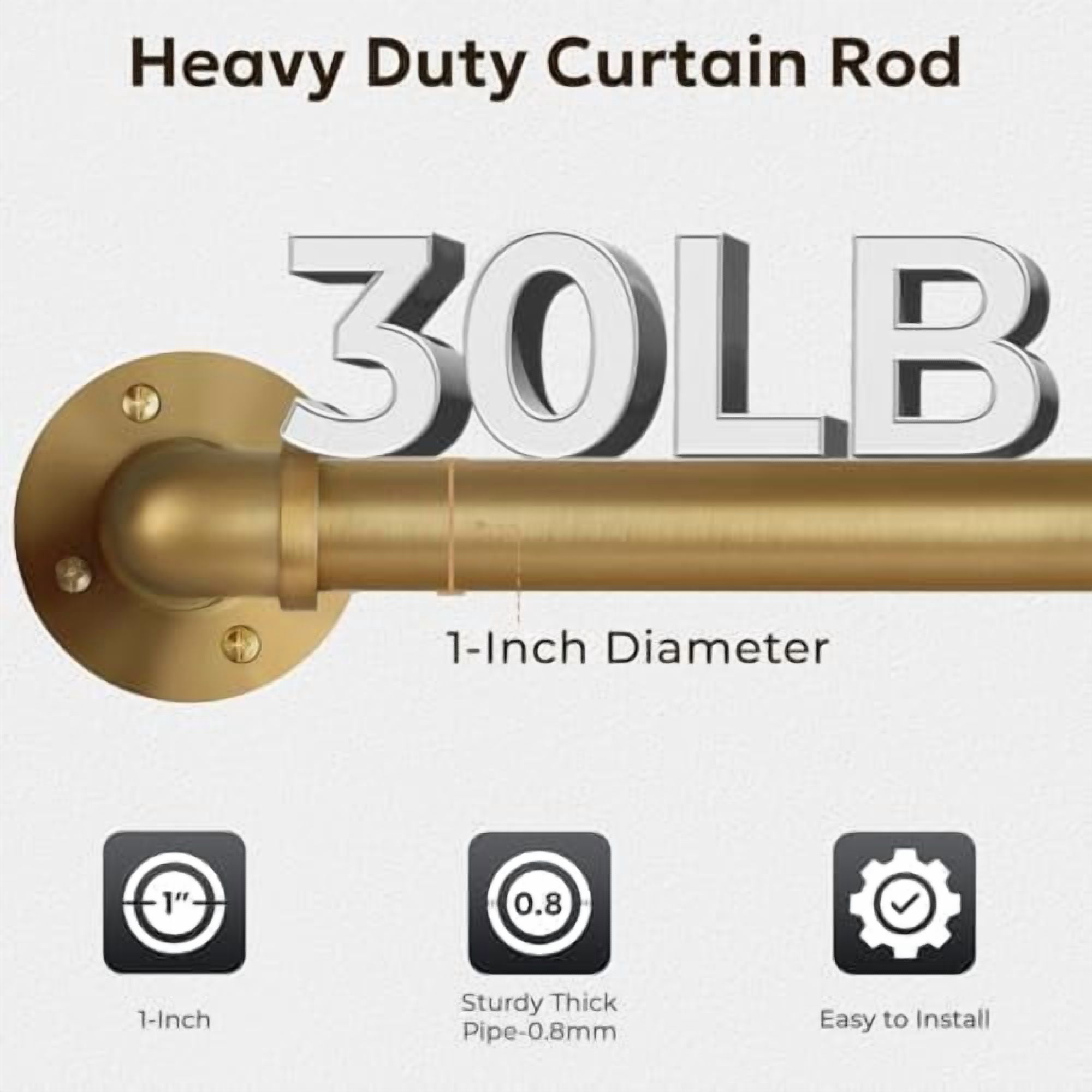 Curtain Rods for Windows 66 to 120, 1 Inch Industrial Wrap Around Warm Gold Curtain Rod, Indoor/Outdoor Room Divider Adjustable Drapery Pole, 66"-120"