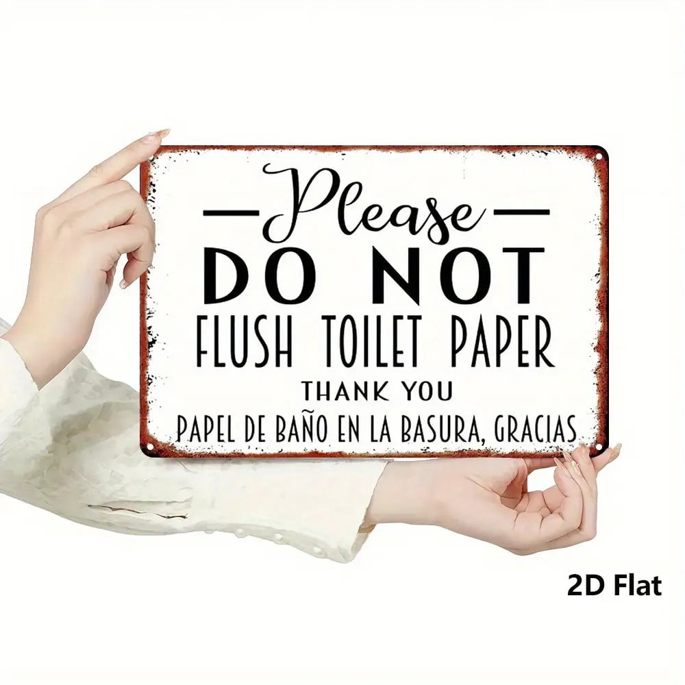 Vintage Bilingual Do Not Flush Toilet Paper Metal Sign English Spanish Bathroom Plaque Christmas Decor