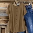 thumbnail image 2 of GUACER Womens Summer Short Sleeve Blouses Casual Round Neck Cotton Linen Button Trendy T Shirts, 2 of 9