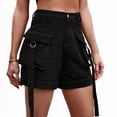 thumbnail image 2 of Women Cargo Denim Shorts - Summer Casual Vintage Loose Button Zipper Shorts Black M, 2 of 8