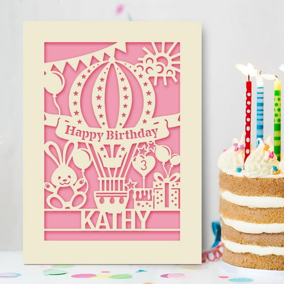 Personalized Birthday Card,Papercut Rabbit and Balloons,Happy Birthday Greeting Card for Child Kids Son Daughter Niece Nephew