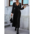 thumbnail image 4 of Women'S Long Sleeve Velvet Dress V Neck Holiday Cocktail Party Semi Formal Midi Dresses Black XL, 4 of 9